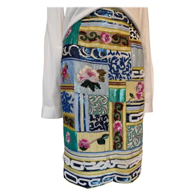 Pre-owned Valentino Rare  Garavani Spring/summer 1992 Runway Hand Embroidered Beaded Skirt In Brown
