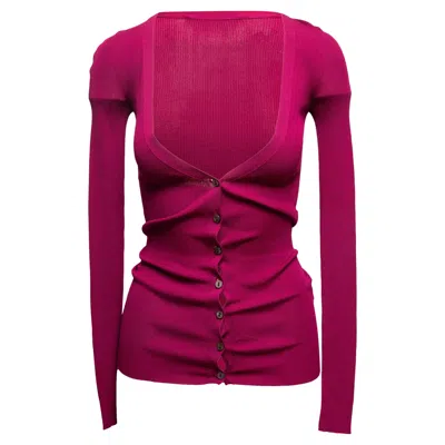 Pre-owned Valentino Raspberry  Silk Cardigan Size It 40 In Red