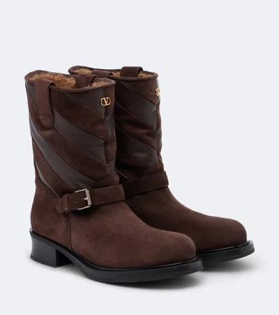 Valentino Garavani Rayons Suede Ankle Boots In Brown