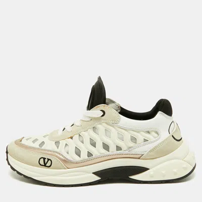 Pre-owned Valentino Garavani Ready Go Runner Size 39 Multicolor Leather And Suede Low Top Sneakers In White