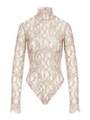 Valentino Lace Detailed High Neck Top In Neutral