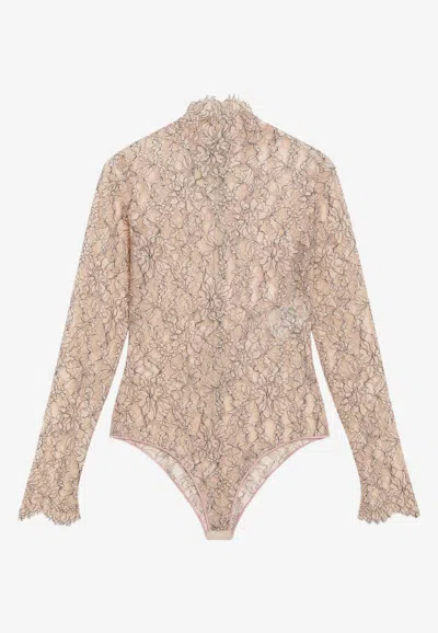 Valentino Rebrodé Lace Bodysuit In Pink