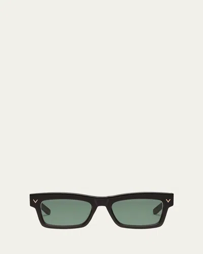 Valentino Rectangle Acetate Sunglasses In Black