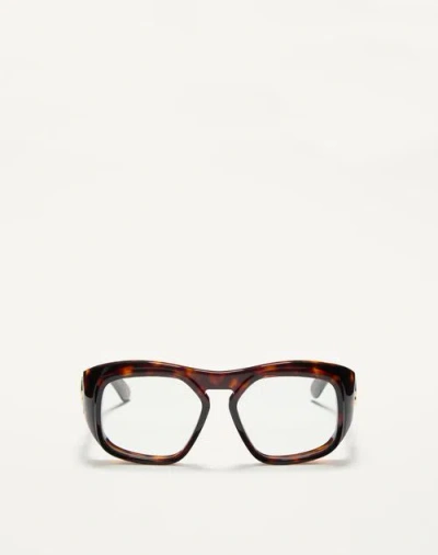 Valentino Garavani Valentino Rectangular Acetate Frame Unisex Brown 55