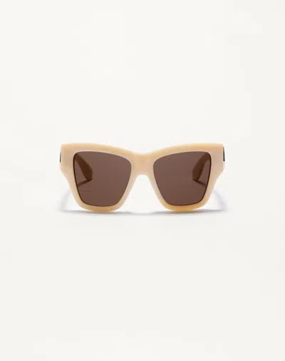 Valentino Rectangular Acetate Sunglasses Woman Ivory/brown 53 In Nude