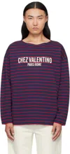 Valentino Red & Navy 'chez ' Print Long-sleeved Cotton T-shirt