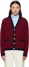 Valentino Red & Navy Wool 'toute La V' Cardigan