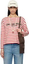 Valentino Womens Avorio Rosso Striped Brand-print Cotton-jersey T-shirt In As0 Avorio/rosso