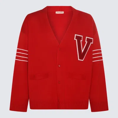 Valentino Red And White Wool Blend Cardigan In Red Ivory