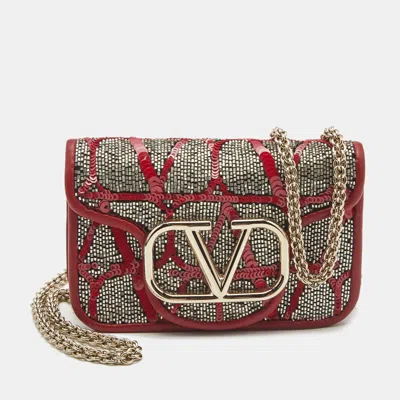 Pre-owned Valentino Garavani Red Beads And Sequins Micro Loco Chain Bag