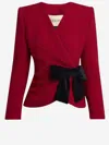 Valentino Red Black Wool Blazer In Red