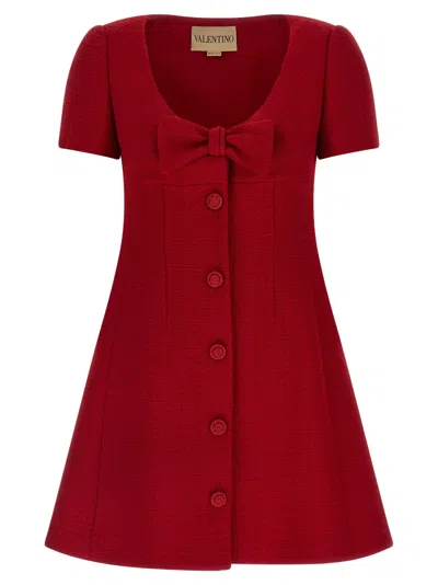 VALENTINO WOMEN RED BOW TEXTURED DRESS, M LUXURY DRESSES FOR WOMEN DARVEYS