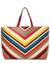 Valentino Red Calfskin Leather Striped Large Rockstud Tote (authentic Pre-  Loved) In Multi