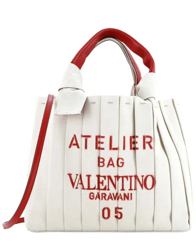 Valentino Garavani Valentino Red Canvas Atelier 05 Tote Pleated Medium (authentic Pre-loved)