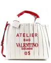 Valentino Red Canvas Atelier 05 Tote Pleated Medium (authentic Pre-loved) In White