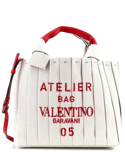 Valentino Garavani Valentino Red Canvas Atelier 05 Tote Pleated Medium (authentic Pre-loved)