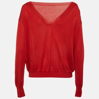 Pre-owned Valentino Red Cashmere Blend Logo Detail Sweater S