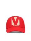 Valentino Black Cotton Baseball Cap In Red
