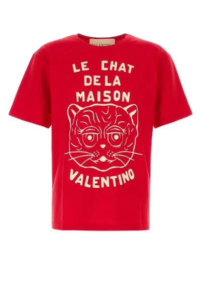 Valentino T-shirt With Chat De La Maison Print In Red