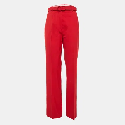 Pre-owned Valentino Red Crepe Belted High Rise Trouser M