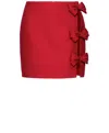 VALENTINO RED CREPE COUTURE MINISKIRT WITH SIDE SLIT DETAIL AND BOWS