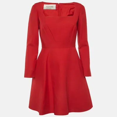 Pre-owned Valentino Red Crepe Flared Mini Dress S