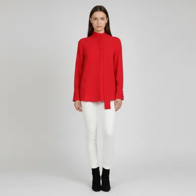 Pre-owned Valentino Red Crepe Neck Tie Long Sleeve Shirt S