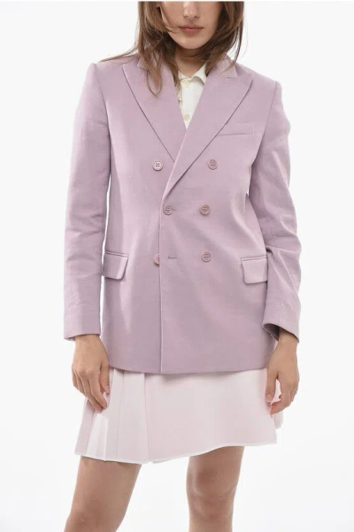 Valentino Red Double-breasted Flax Blend Blazer In Purple