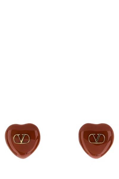 Valentino Garavani Red Enamel And Metal Coeur Royal Earrings In Brown