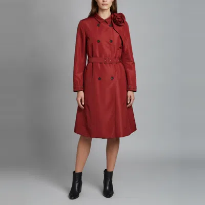 Pre-owned Valentino Red Faille Floral Applique Belted Trench Coat L