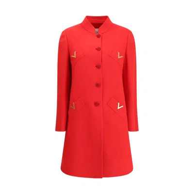 Valentino Wool And Cashmere Coat In Red