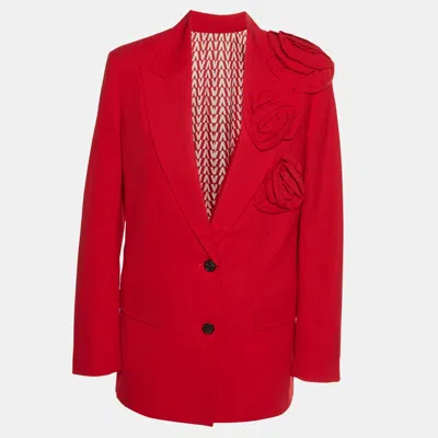 Pre-owned Valentino Red Floral Appliqué Wool Blend Single Breasted Blazer S