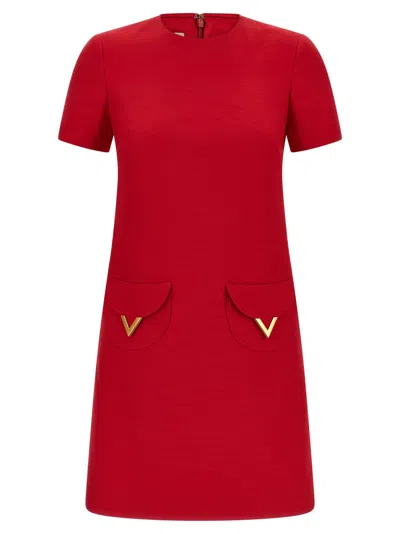 Valentino Womens Paris Pocket-front Short-sleeve Wool-blend Midi Dress In Red