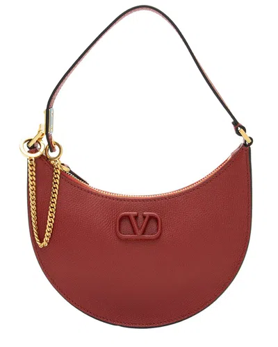 Valentino Garavani Valentino Red Grained Calfskin Vlogo Moon Mini Chain Hobo Bag (authentic Pre-  Loved)