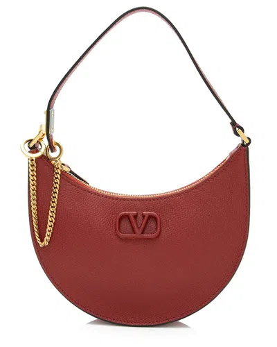 Valentino Garavani Valentino Red Grainy Calfskin Vlogo Moon Mini Chain Hobo (authentic Pre-loved)