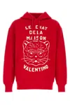 Valentino Cotton Sweatshirt With Hood And Graphic Print In Red