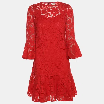 Pre-owned Valentino Red Lace Midi Dress S
