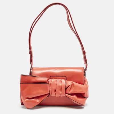 Pre-owned Valentino Garavani Red Leather Bow Flap Shoulder Bag
