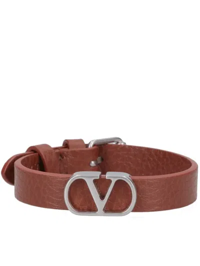 Valentino Garavani Valentino Red Leather Bracelet In Brown