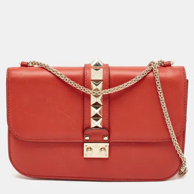 Pre-owned Valentino Garavani Red Leather Large Glam Lock Flap Bag