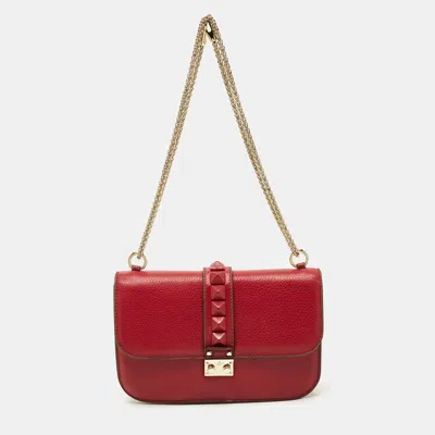 Pre-owned Valentino Garavani Red Leather Large Glam Lock Flap Bag