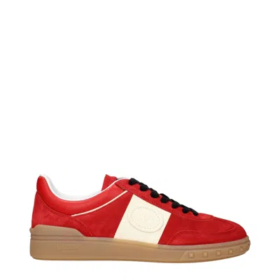 Valentino Garavani Red Leather Low Top Sneakers In White
