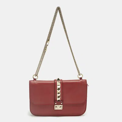 Pre-owned Valentino Garavani Red Leather Medium Glam Lock Chain Shoulder Bag