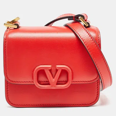 Valentino Garavani Red Leather Micro Vsling Shoulder Bag