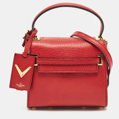 Pre-owned Valentino Garavani Red Leather Mini My Rockstud Top Handle Bag
