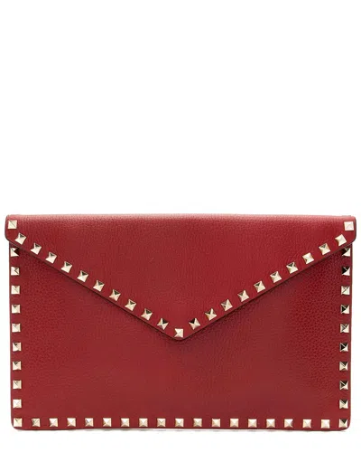 Valentino Garavani Valentino Red Leather Rockstud Envelope Flap Clutch (authentic Pre-loved)