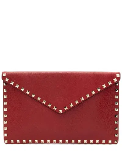 VALENTINO GARAVANI VALENTINO RED LEATHER ROCKSTUD ENVELOPE FLAP CLUTCH (AUTHENTIC PRE-LOVED)