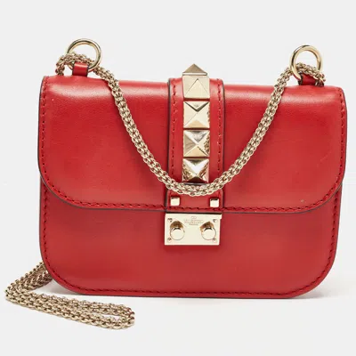 Pre-owned Valentino Garavani Red Leather Small Rockstud Glam Lock Flap Bag