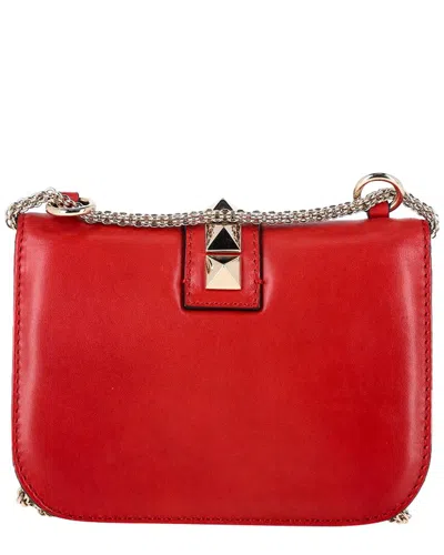 Valentino Garavani Valentino Red Leather Small Rockstud Glam Lock Flap Bag (authentic Pre-loved)