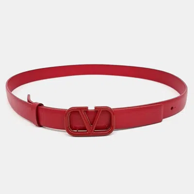 Pre-owned Valentino Garavani Red Leather V-logo Belt